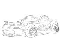 a drawing of a car with flowers on it