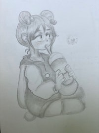 a drawing of a girl drinking from a cup