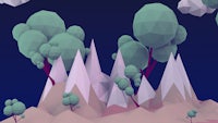 a low poly landscape with trees and mountains