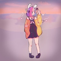 a girl with pink hair and a pink jacket